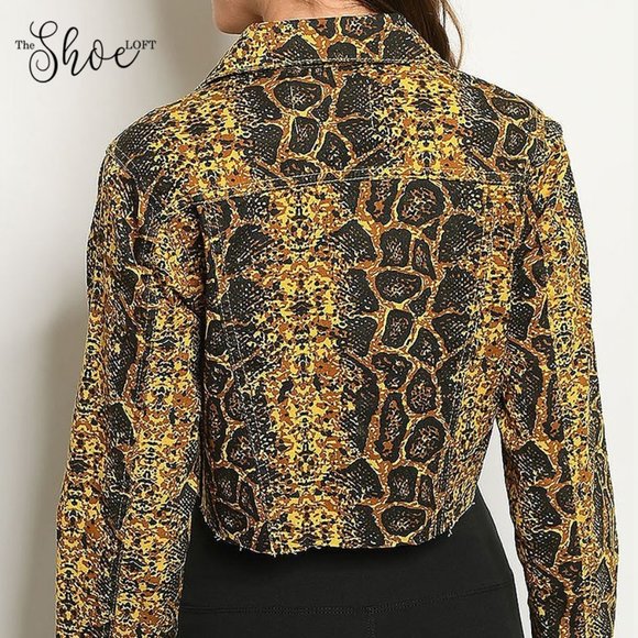 Denim Snakeskin Cropped Jacket - Picture 2 of 10